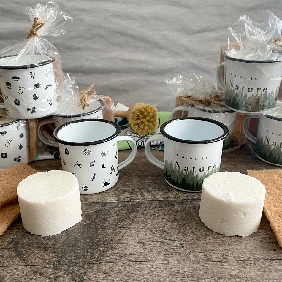 Ensemble cake vaisselle, tasse émaillée et deux (2) tampons à récurer - Zéro déchet - Image 5